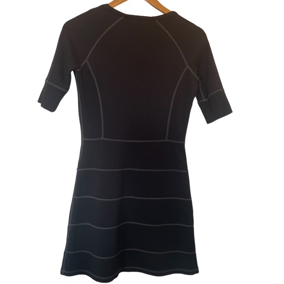 ATHLETA Black Ponte Knit Contour Athletic Dress Zipper Trim Shortsleeve - Sz XXS - Picture 5 of 10